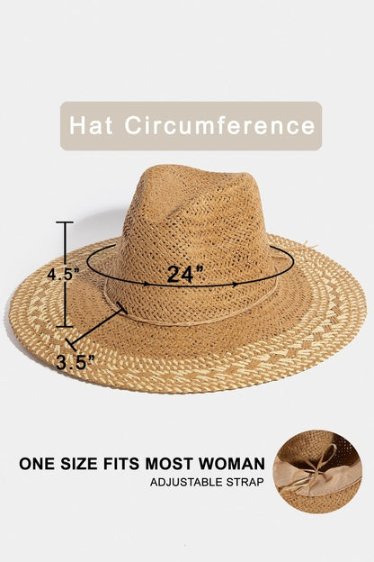 Two Tone Floppy Boho Straw Hat in khaki/ivory