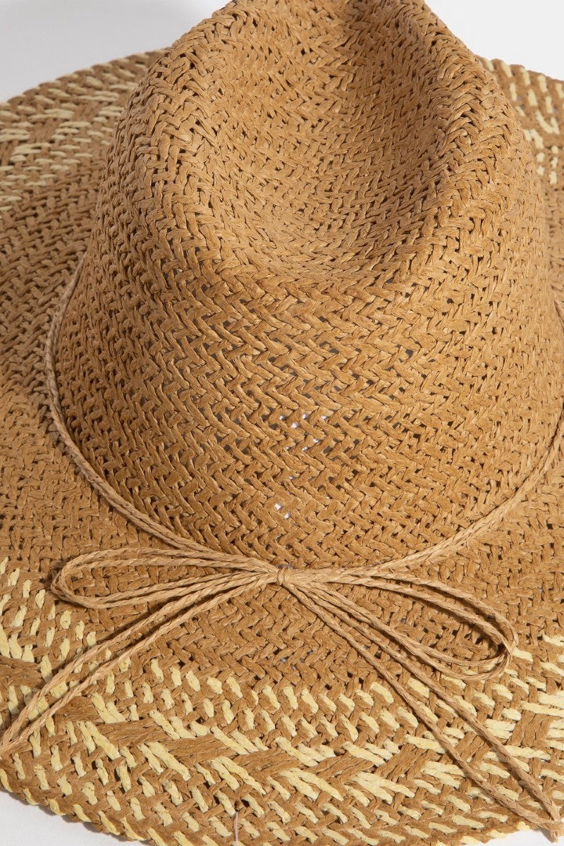 Two Tone Floppy Boho Straw Hat in khaki/ivory