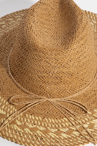 Two Tone Floppy Boho Straw Hat in khaki/ivory