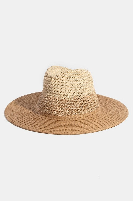 Tone Contrast Straw Hat in khaki