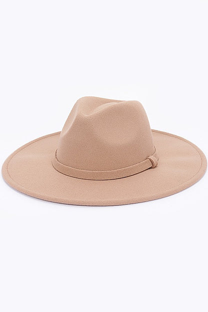 Faux Wool Leo Band Fedora Hat in khaki