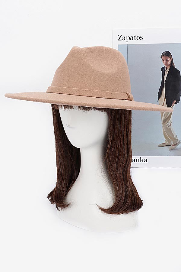 Faux Wool Leo Band Fedora Hat in khaki