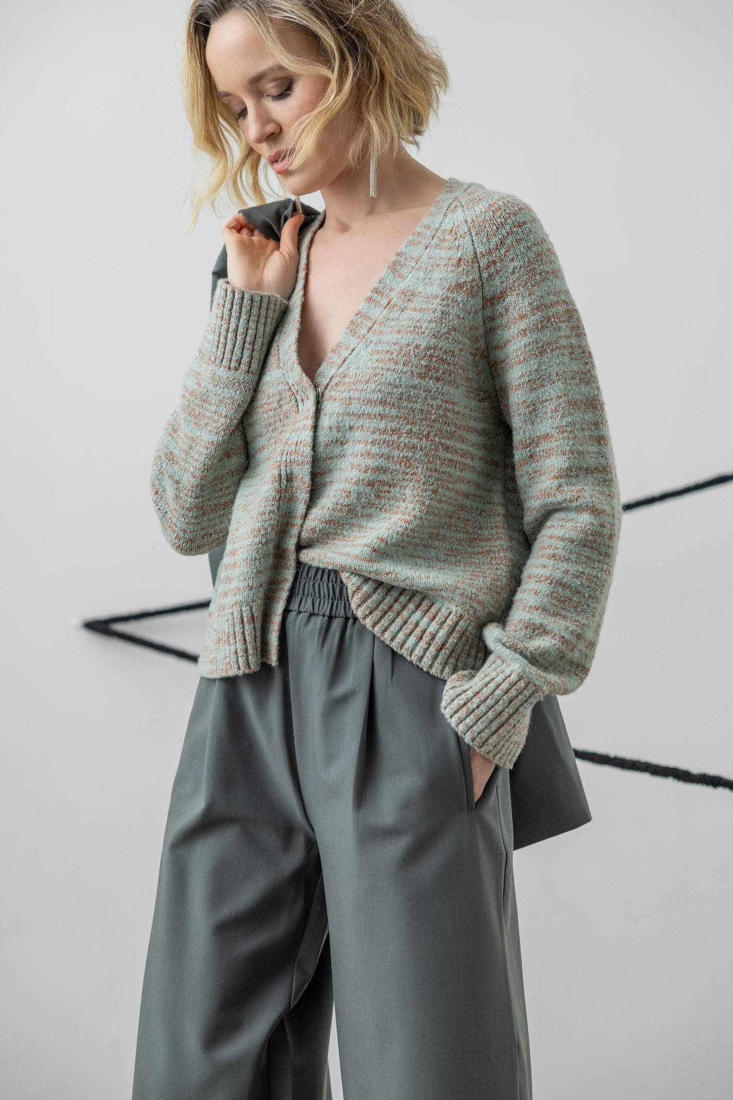 V-Neck Cardigan Sweater in Frost Space Dye by Lilla P