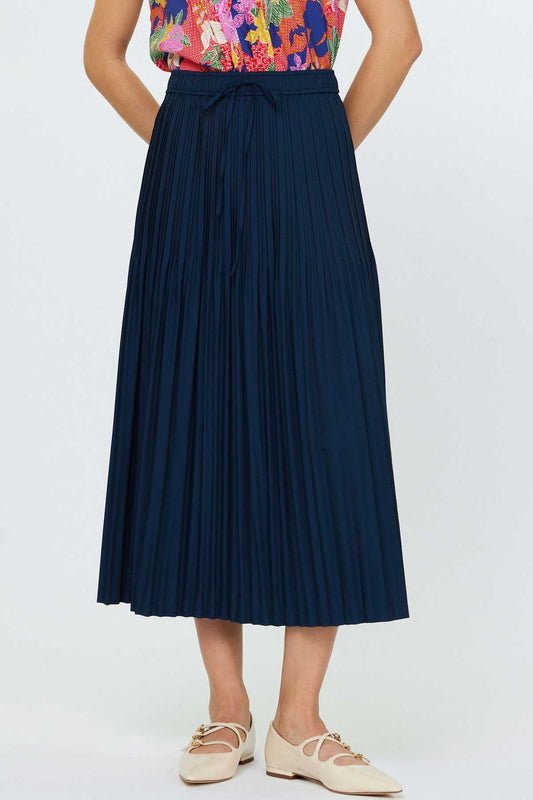 Elastic Waist Pleated Midi Skirt in navy by Current Air
