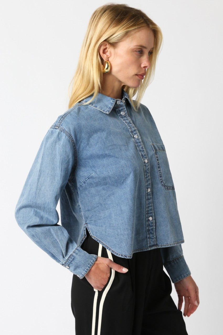 Kelly Button Up Shirt in denim by Olivaceous