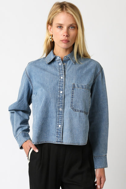 Kelly Button Up Shirt in denim by Olivaceous