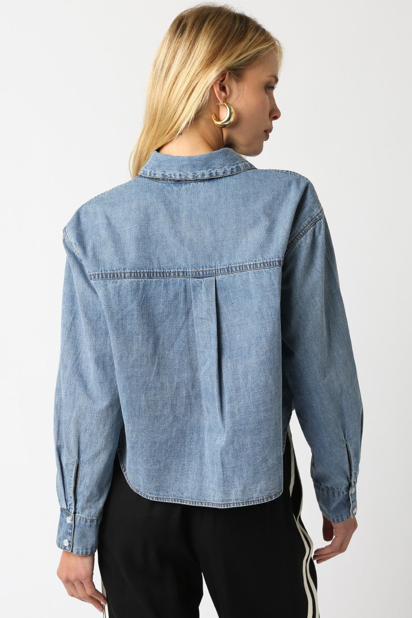 Kelly Button Up Shirt in denim by Olivaceous