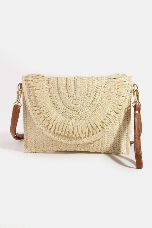 Intricate Braided Patterns Envelope Clutch Bag in beige