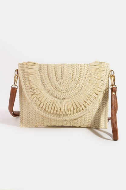 Intricate Braided Patterns Envelope Clutch Bag in beige