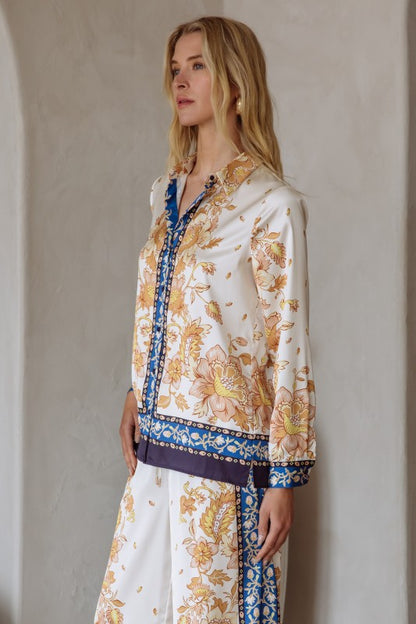 Silky Button Up Blouse in ivory by Skies are Blue