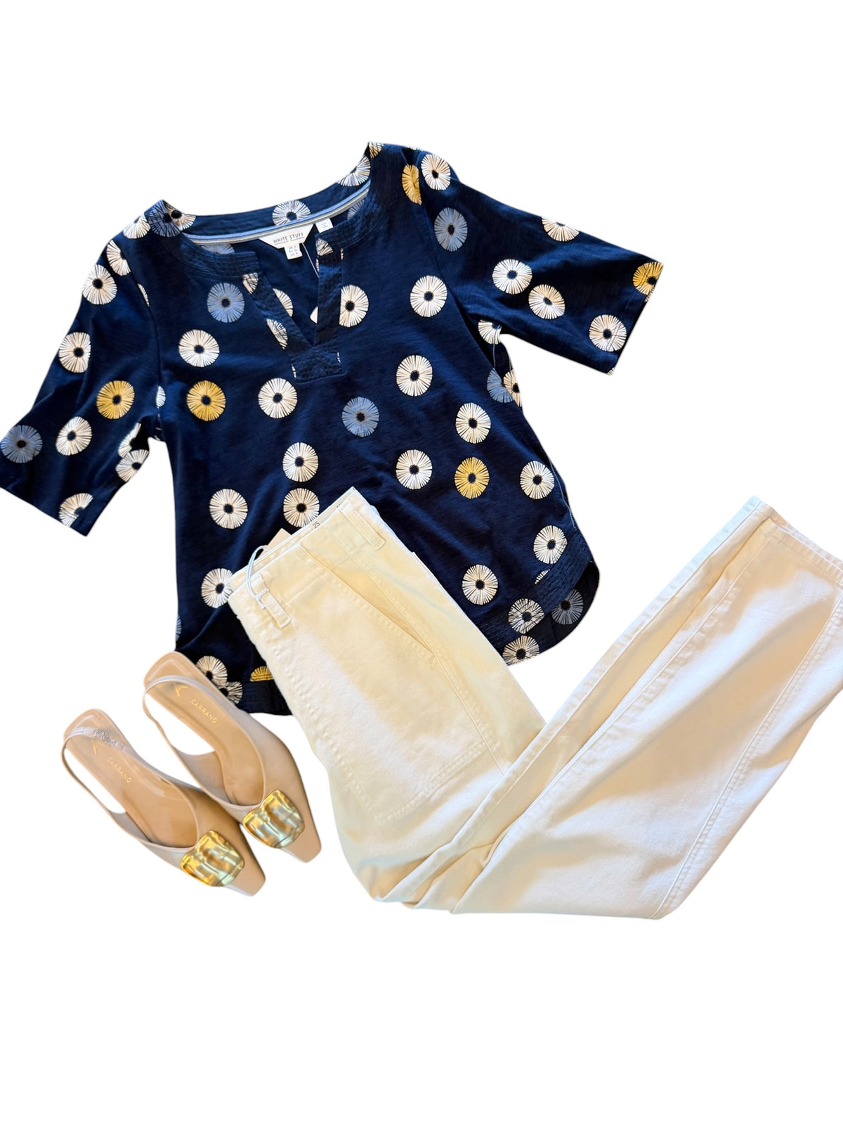 Weaver Notch Neck Top in navy print by White Stuff