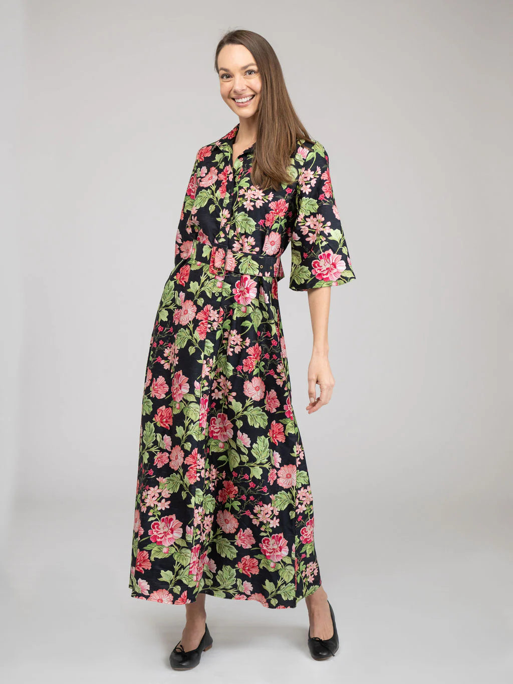 TRUNK SHOW- Mary Jane Maxi Dress in black fancy floral by Beau & Ro