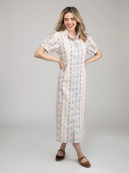 Kris Ikat Stripe Dress in ivory by Beau & Ro