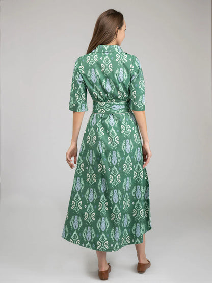Eloise Ikat Maxi Dress in green by Beau & Ro