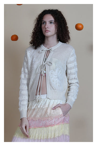 Jeney Tie Front Cardigan in ivory by Blank