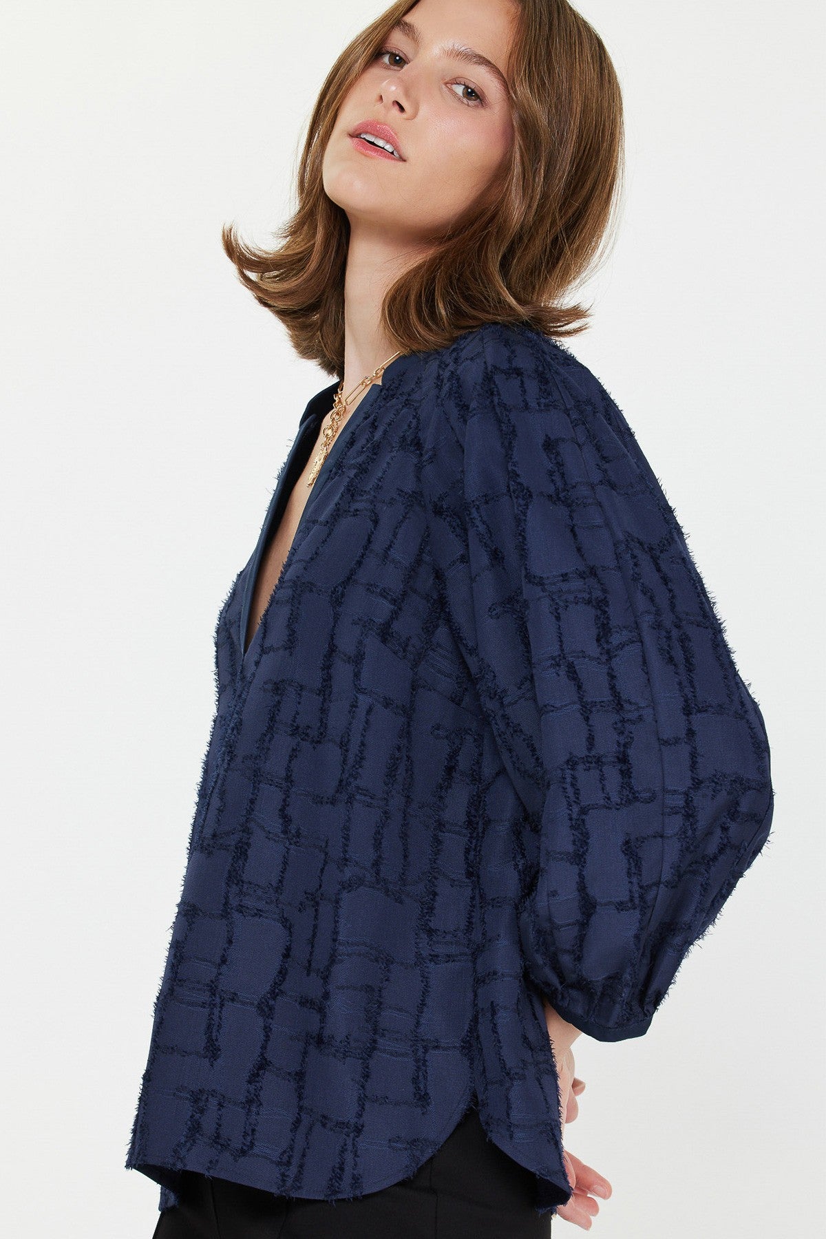 Textured Jacquard 3/4 Blouse in navy by Current Air
