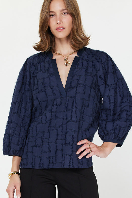 Textured Jacquard 3/4 Blouse in navy by Current Air