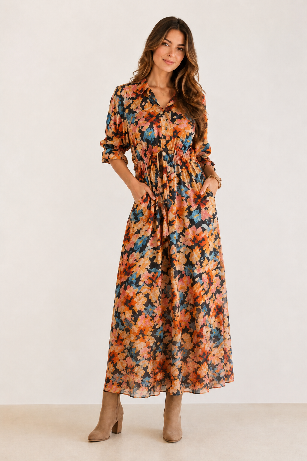 Catherine Georgette Lurex Dress in turquoise flora by Holly Shae
