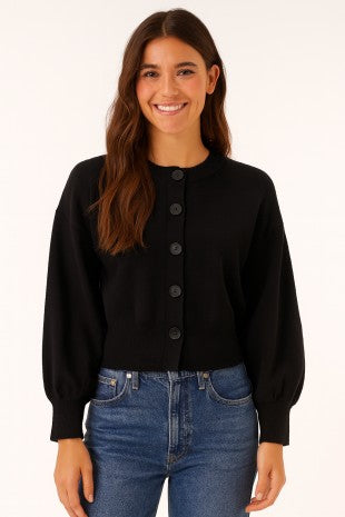 Cropped Button Cardigan in black by Dreamers