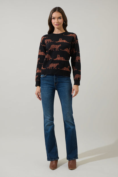 Zenzi Jungle Crewneck Sweater in black/brown