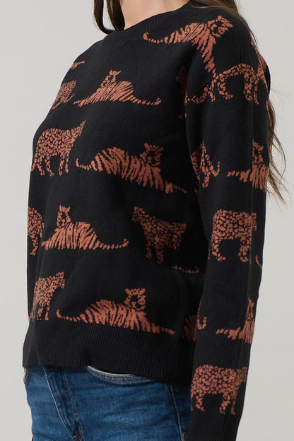 Zenzi Jungle Crewneck Sweater in black/brown