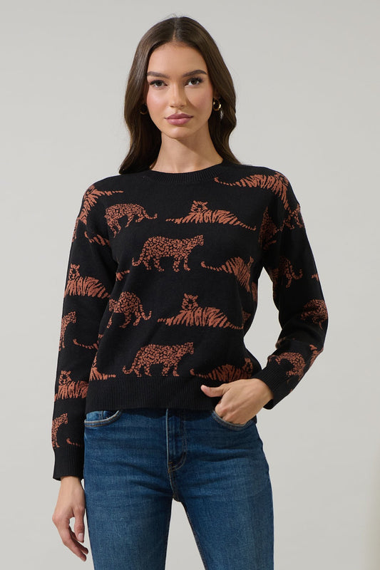 Zenzi Jungle Crewneck Sweater in black/brown