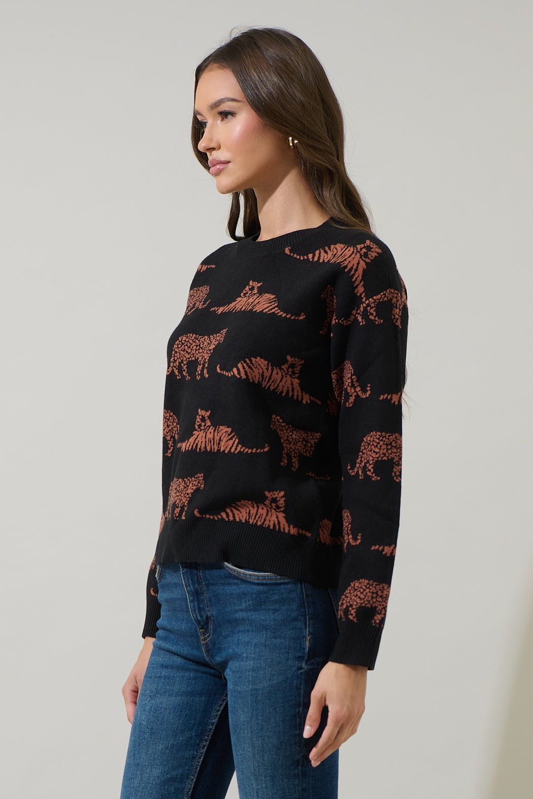 Zenzi Jungle Crewneck Sweater in black/brown