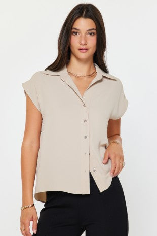 Cap Sleeve Button Down Blouse in white by Current Air