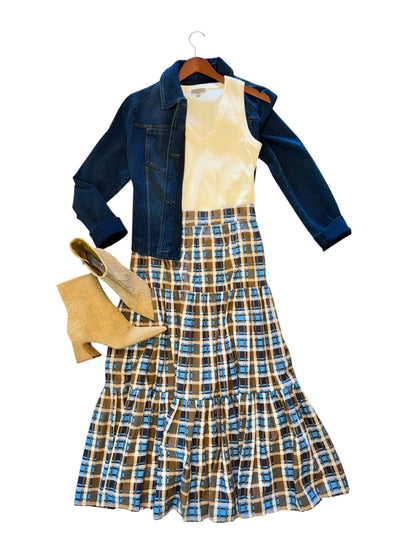 Maggie Skirt in brown plaid by Navy Bleu