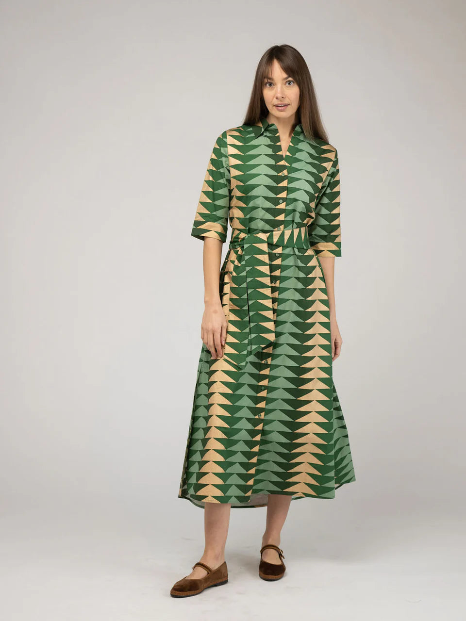 Eloise Maxi Dress in pine bagru triangle by Beau & Ro