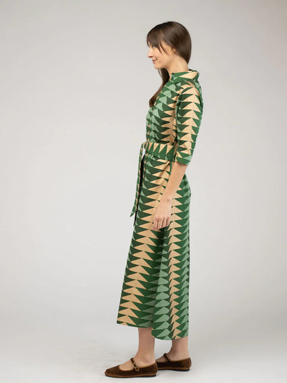 Eloise Maxi Dress in pine bagru triangle by Beau & Ro