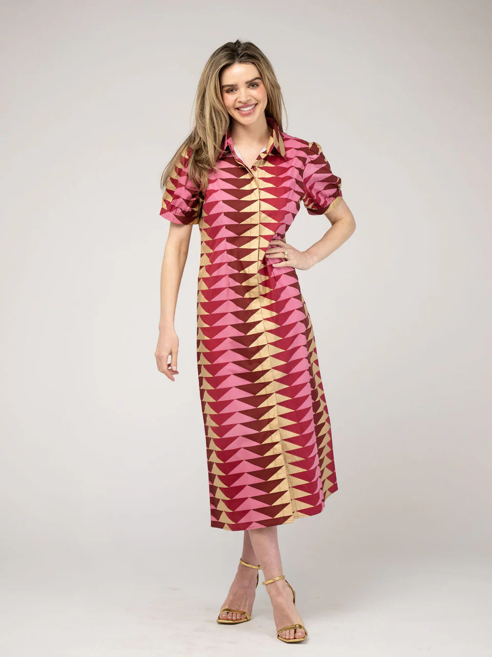 Kris Dress in cranberry bagru triangle by Beau & Ro