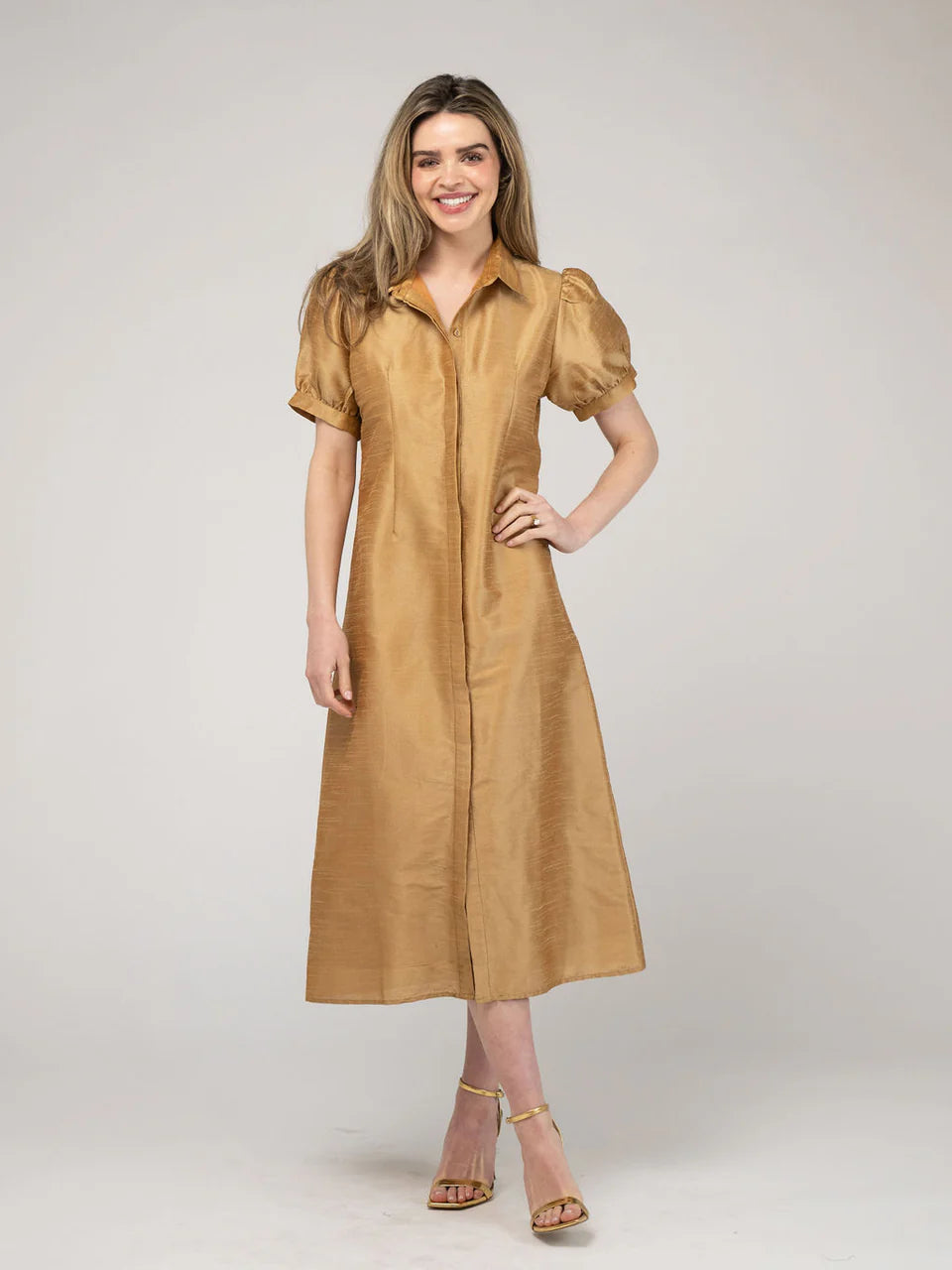 TRUNK SHOW- Kris Dress in gold dupioni by Beau & Ro