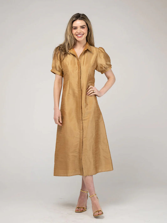 TRUNK SHOW- Kris Dress in gold dupioni by Beau & Ro