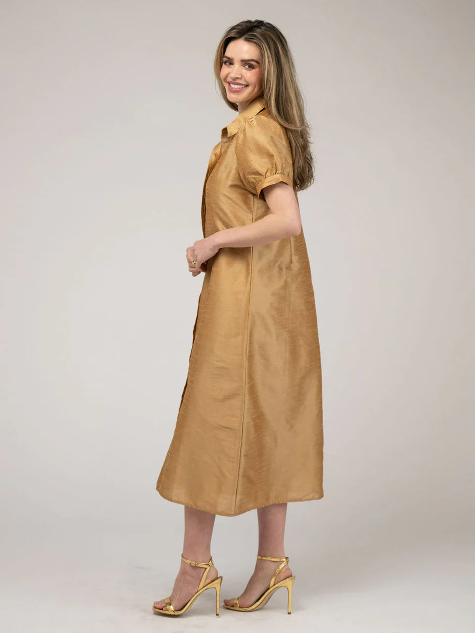 TRUNK SHOW- Kris Dress in gold dupioni by Beau & Ro