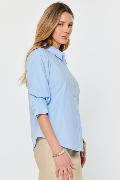 3/4 Sleeve Button Down Shirt in pale blue by Current Air