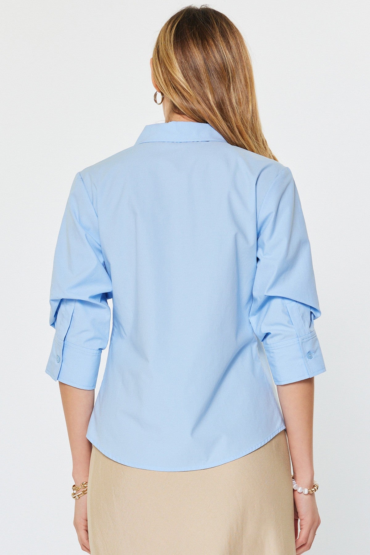 3/4 Sleeve Button Down Shirt in pale blue by Current Air