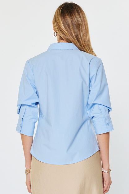 3/4 Sleeve Button Down Shirt in pale blue by Current Air