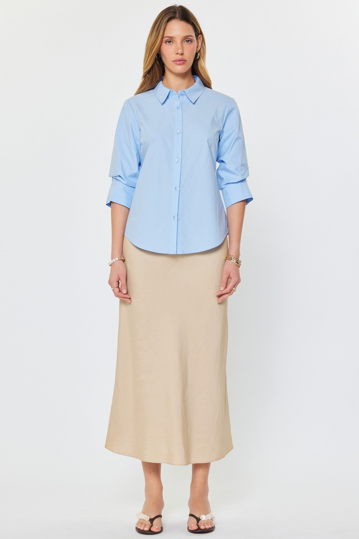 3/4 Sleeve Button Down Shirt in pale blue by Current Air