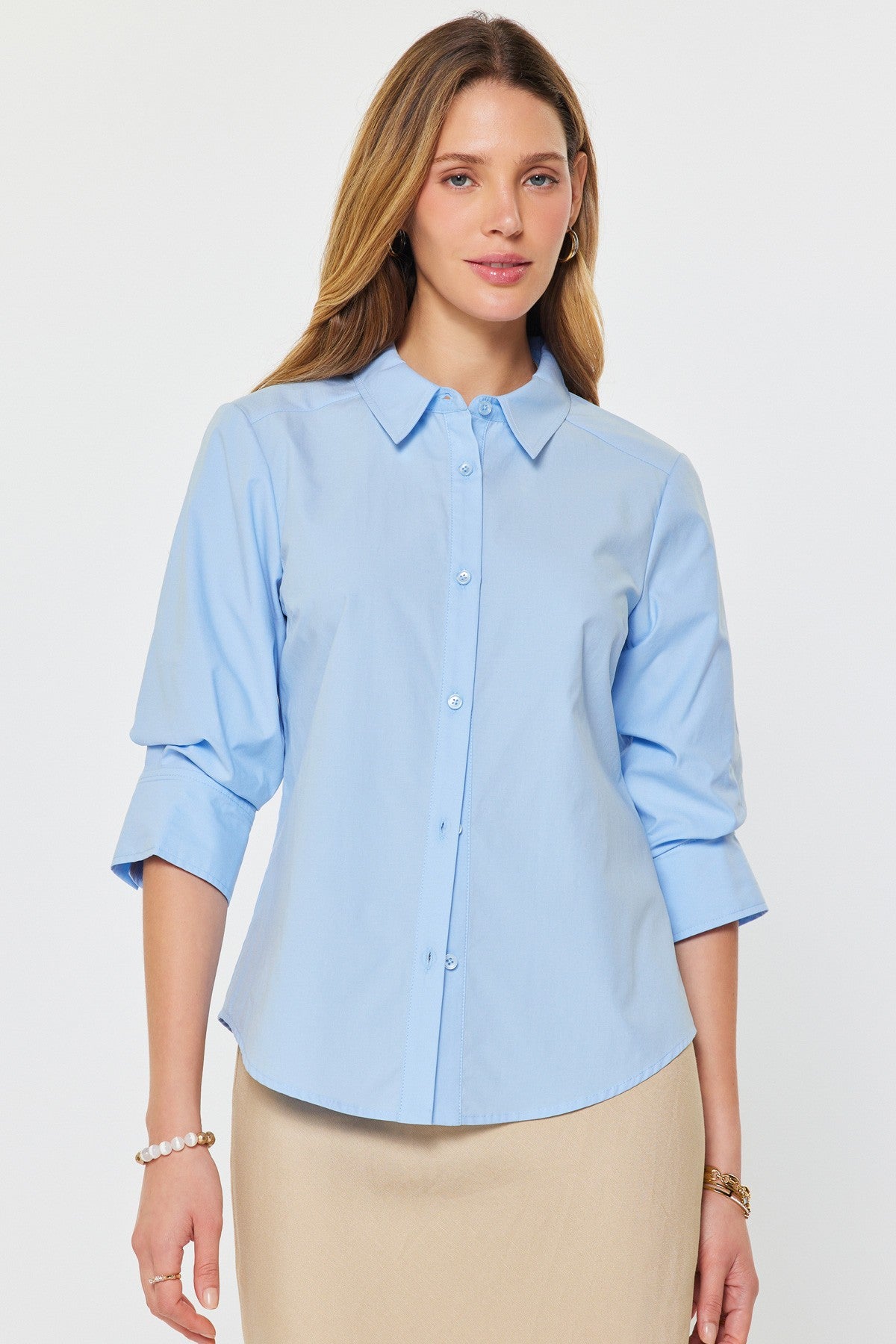 3/4 Sleeve Button Down Shirt in pale blue by Current Air