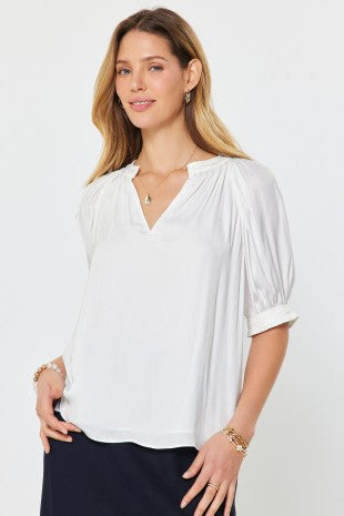 Half Sleeves V-neck Blouse in white by Current Air