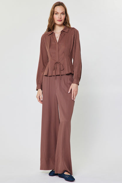 Stripe Button Up Blouse in mocha by Current Air
