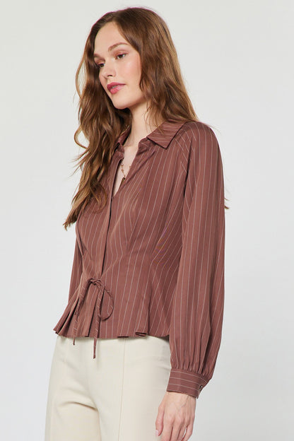 Stripe Button Up Blouse in mocha by Current Air