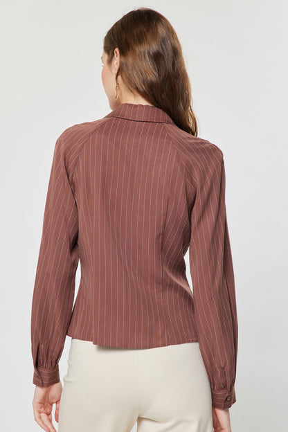 Stripe Button Up Blouse in mocha by Current Air