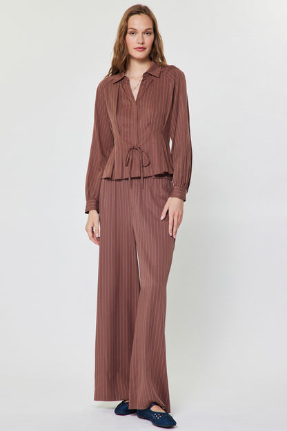 Stripe Wide Leg Pants in mocha by Current Air
