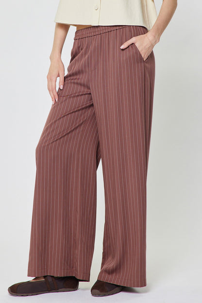 Stripe Wide Leg Pants in mocha by Current Air