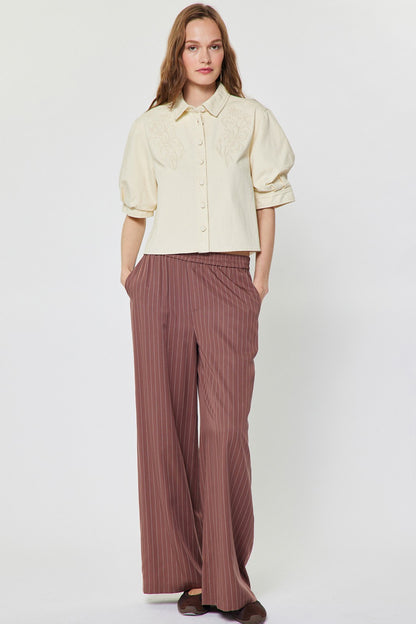 Stripe Wide Leg Pants in mocha by Current Air