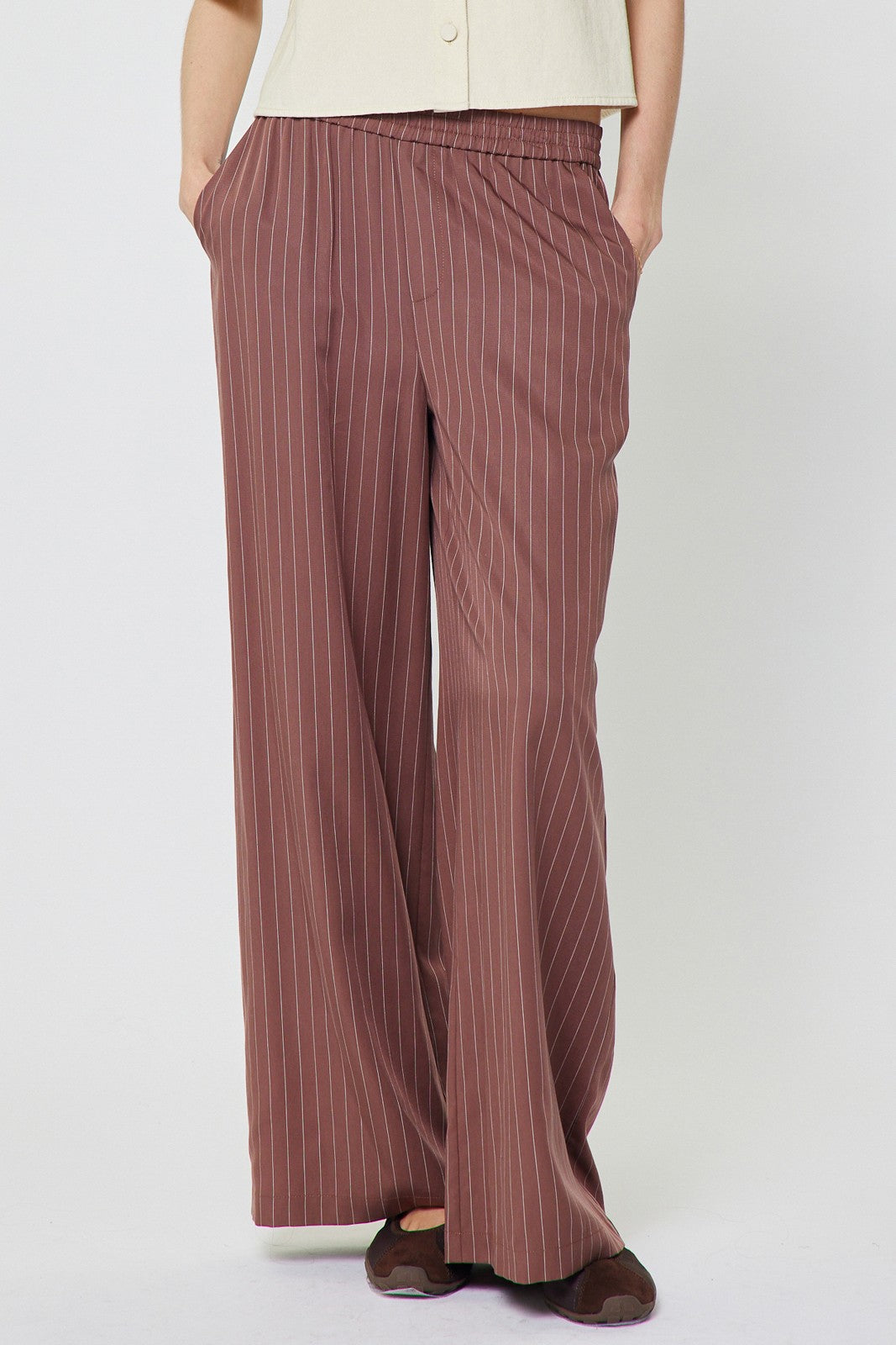 Stripe Wide Leg Pants in mocha by Current Air