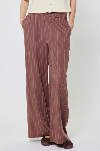 Stripe Wide Leg Pants in mocha by Current Air