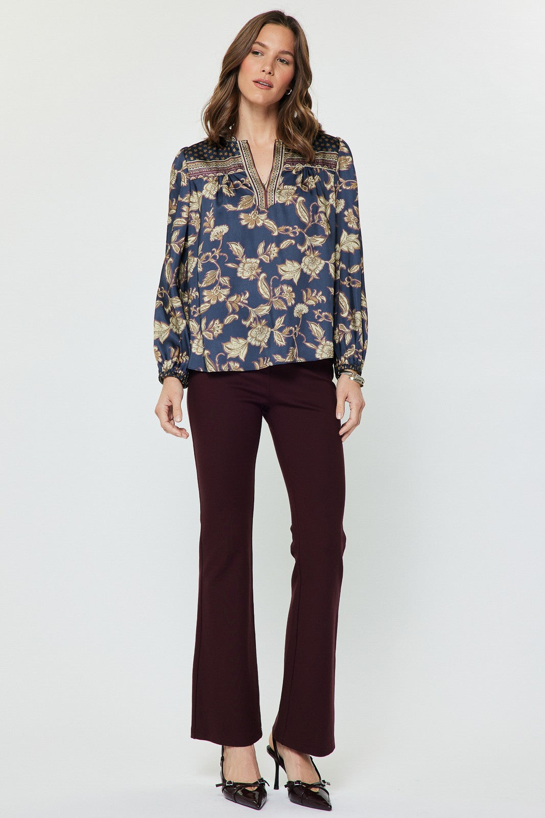 Floral Border Printed Blouse in multi by Current Air